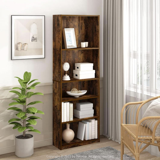 Adjustable 5 Tier Amber Pine Bookcase Living Room Storage