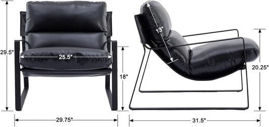 Black PU Leather MidCentury Upholstered Leisure Armchair