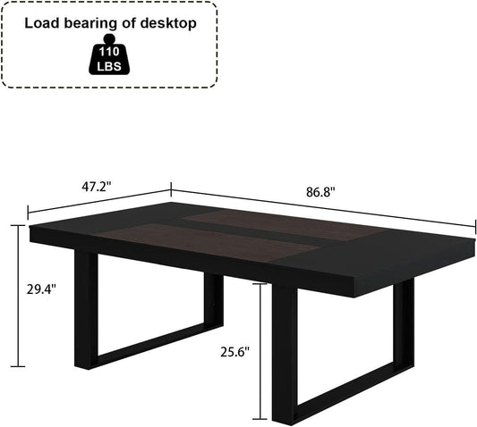 Dining Table 86.6 Inch Rectangular Wood Brown and Black Seats 8 to 10