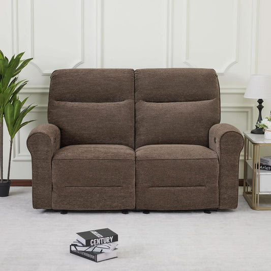 Fabric 64.6 Inch Dark Brown Wall Hugger Power Recliner Loveseat