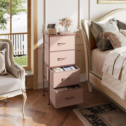 4 Drawer Pink Rose Gold Fabric Dresser With Wood Top