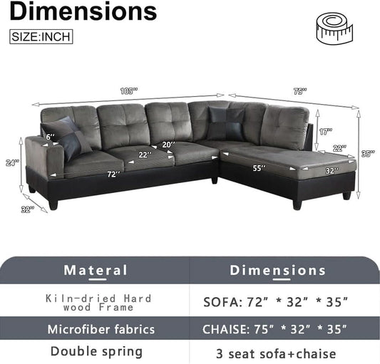 Two Piece L Shape Sectional Sofa Set With Chaise In Taupe Microfiber Right Hand Facing Living Room Furniture