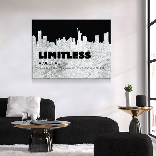 Limitless Motivational Canvas Wall Art, New York Skyline Success Quote