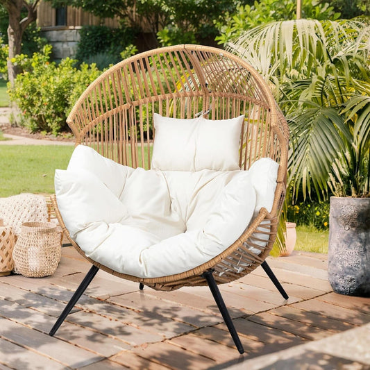 Cozy Outdoor Wicker Egg Chair with Soft Cushion