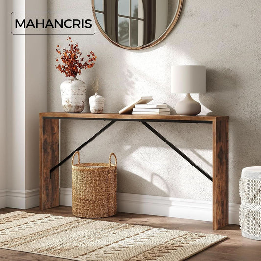 62 Inch Long Rustic Brown Console Table For Entryway