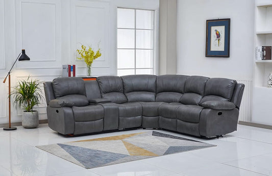 Bonded Leather Sectional Sofa Grey Power Reclining