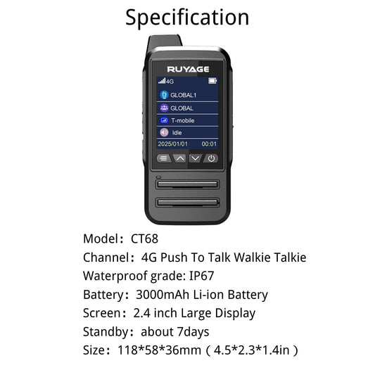 Ruyage Radio Nationwide PTT Waterproof Walkie-Talkie(CT68)
