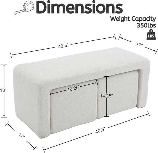 White 40Inch Lux Velvet Plus Nesting Ottoman End Bench