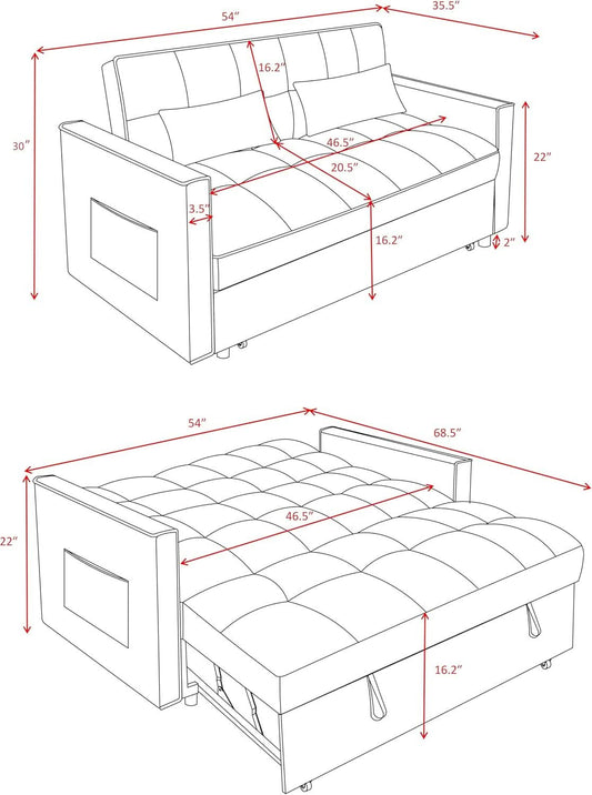 54 Inches Convertible Sofa Bed With Adjustable Backrest