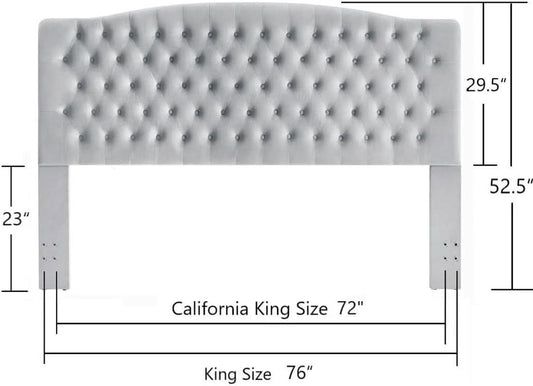 Velvet Tufted King Headboard Stylish Comfortable Gray Design