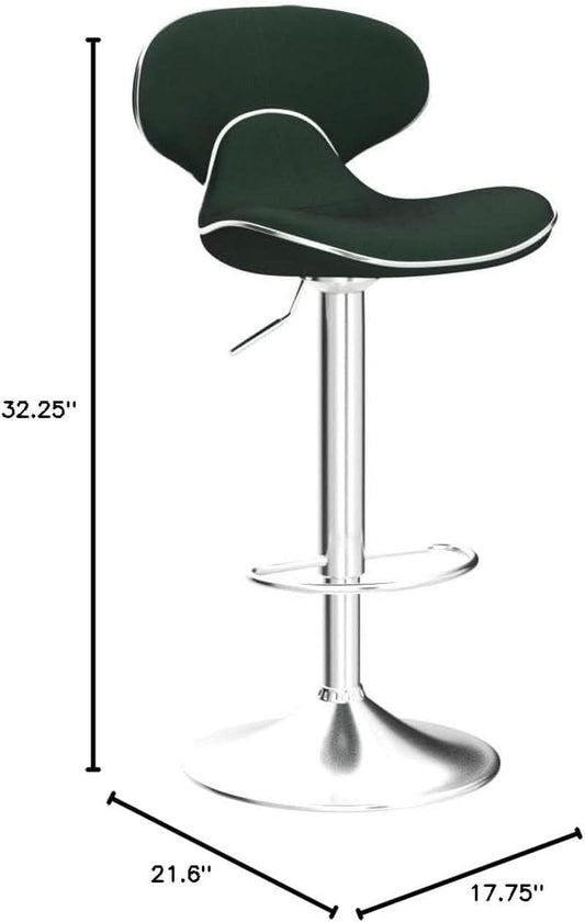 Green Velvet Upholstered Adjustable Swivel Bar Stools Set 2