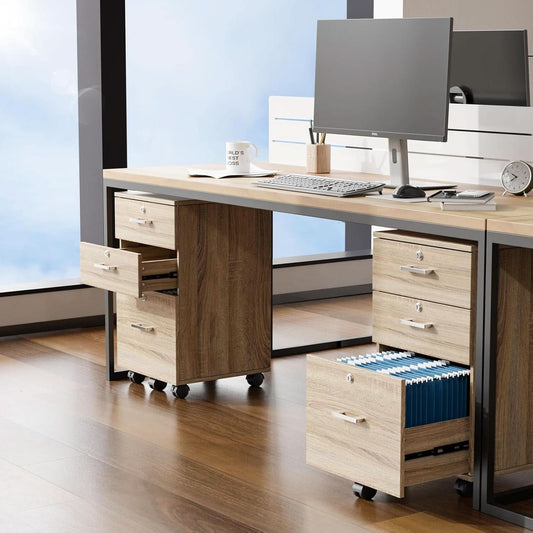 Oak 3 Drawer File Cabinet With Lock Rolling Printer Stand