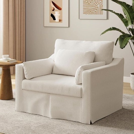 Beige Chenille Slipcovered 42 Inches Wide Armchair