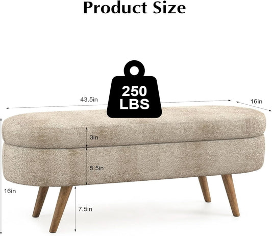 43-Inch Upholstered Storage Ottoman Bench With Hinge