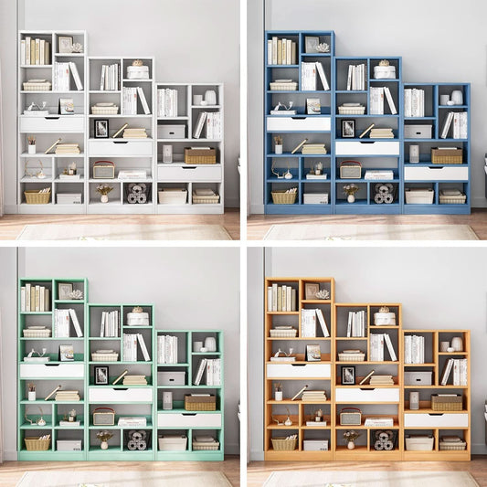 Bright Blue Wooden Bookcase With Eight Cubes Scandinavian