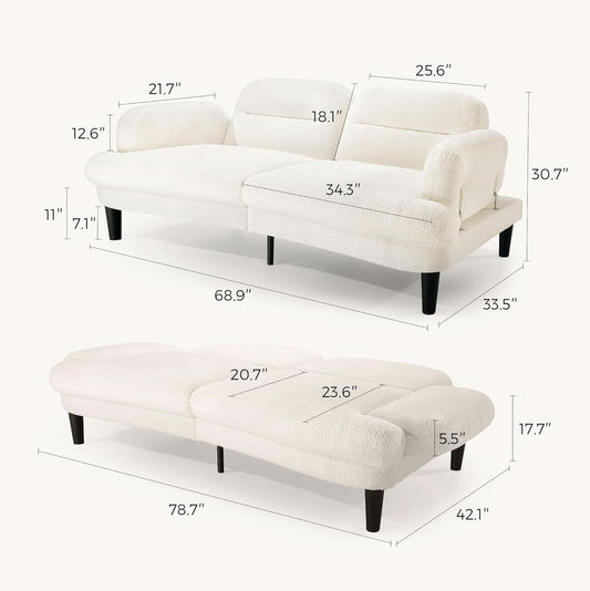 Beige Seventy Nine Inches Futon Sofa Bed Convertible