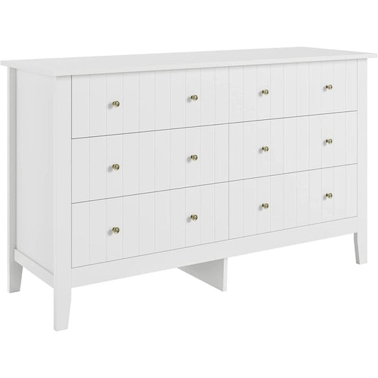 Modern White 52.4 Inch Wide 6 Drawer Dresser Chest Storage