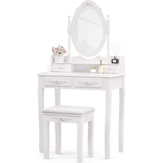 White Vanity Table Set With 360 Degree Rotating Mirror