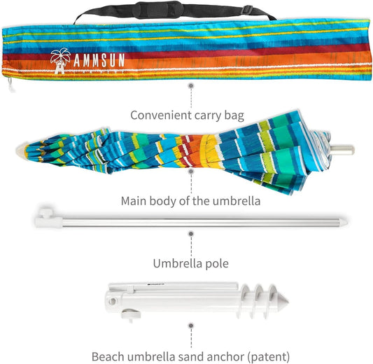 6.5Ft Durable Beach Umbrella With Sand Anchor UV Protected