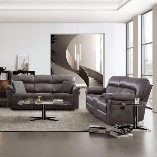 Lerona Dark Gray Faux Leather 2 Piece Recliner Sofa Set