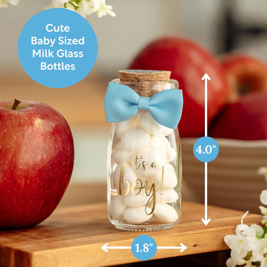 Ethisa Vintage 24 Pack Its A Boy Milk Glass Bottles Ribbons And Stickers -