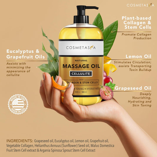 Large Cellulite Massage Oil Collagen Stem Cells- 100 Natural Cellulite Oil