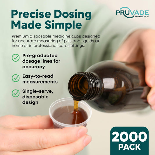 2000 Pack - 1 Oz. Pruvade Disposable Medicine Cups Graduated Dosage Lines For