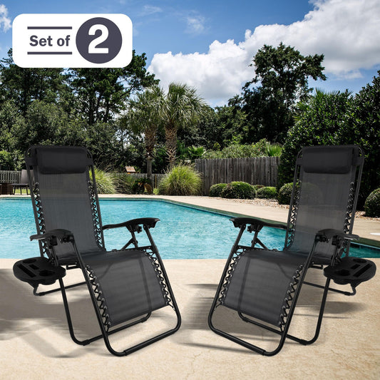 Zero Gravity Chairs - Set Of 2 Outdoor Chairs Side Tables 2 Cupholders Phone