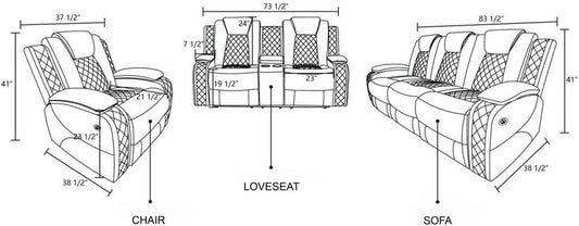 White Power Recliner Sofa With LED Lighting USB Charging