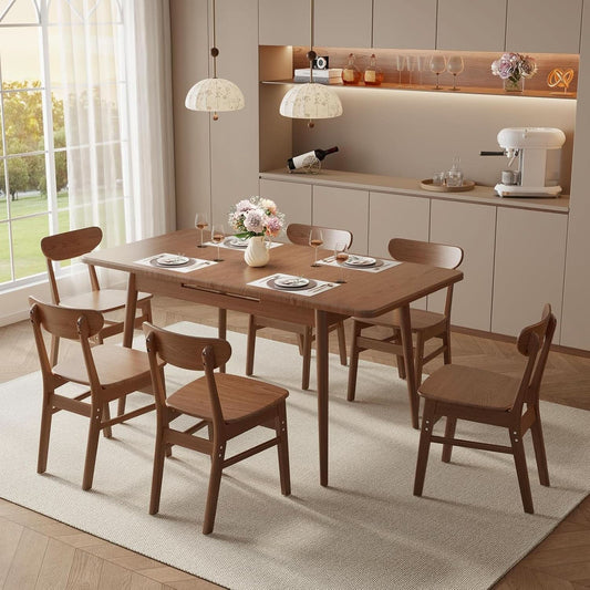 Walnut Telescoping Solid Dining Table With Extension