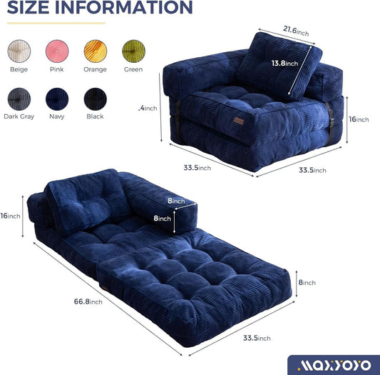 Navy Folding Sofa Bed With Armrests For Living Room