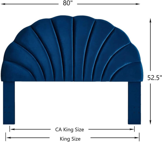 Elegant Crown Design Upholstered Velvet King Headboard
