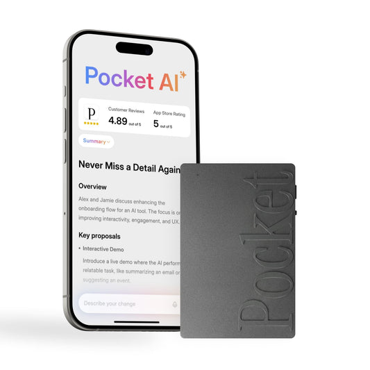 Pocket AI Voice Recorder & Smart Assistant – Auto Transcription, Summaries & Action Items – AI Note Taker for Meetings, Calls & Productivity - Space Grey