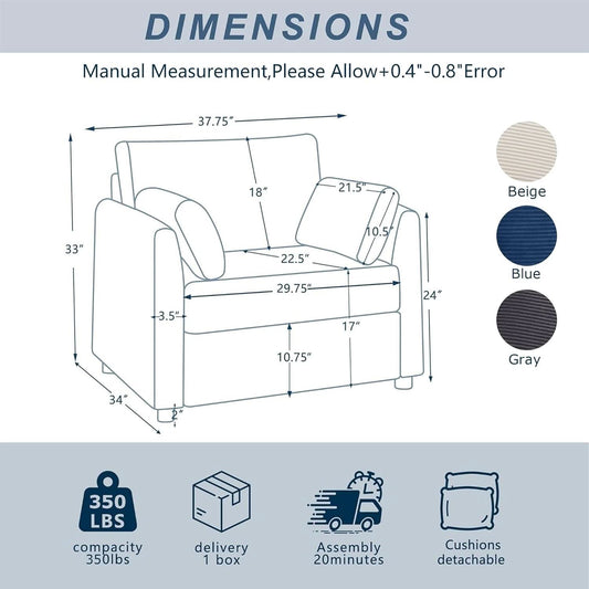 Beige 38 Inch Modern Upholstered Accent Reading Armchair