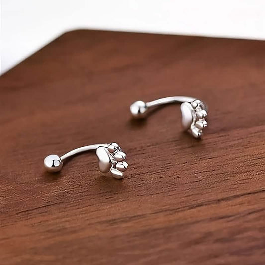 Sterling Silver Cat Paw Earrings – Screw-Back Studs, Elegant & Simple