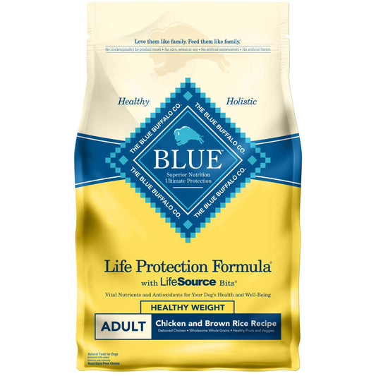Blue Buffalo Life Protection Formula Healthy Weight Adult Dry Dog Food, Supports an Ideal Weight, Made with Natural Ingredients, Chicken & Brown Rice Recipe, 5-lb Bag