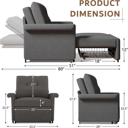 Dark Gray Lambswool Fabric Textured Sofa Bed Chair Storage