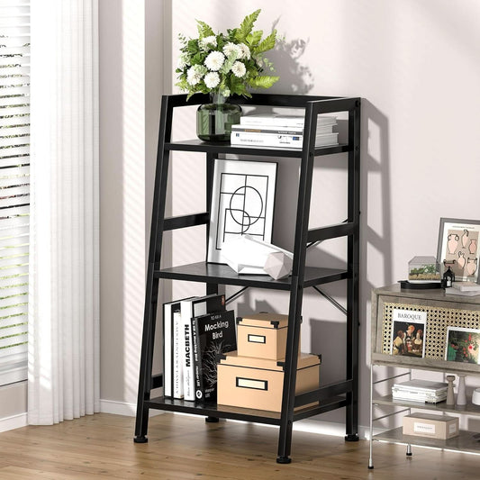 3 Tier Bookshelf Black Steel Frame For Living Room