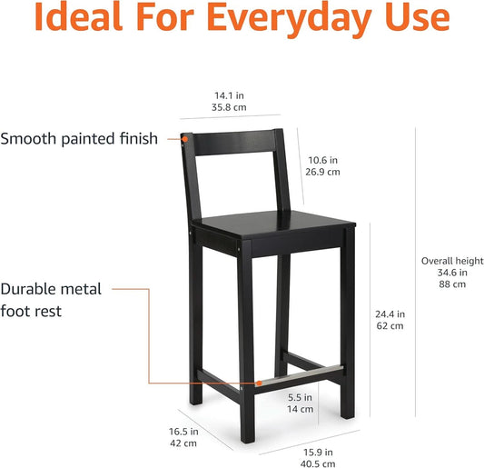 Black Wooden Bar Stools With Backrests Counter Height Set Of 2