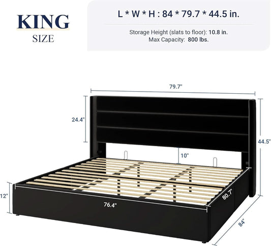 King Size Black Velvet Storage Bed With Hydraulic Lift