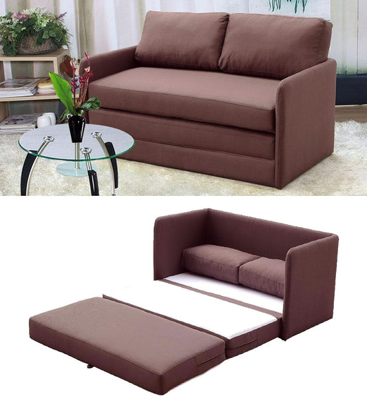 Brown Modern Loveseat Sleeper Sofa Bed For Small Spaces