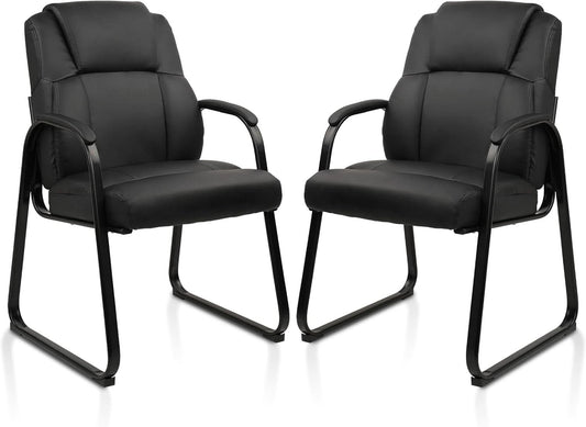 Black Leather Guest Chair 2 Pack With Padded Armrests