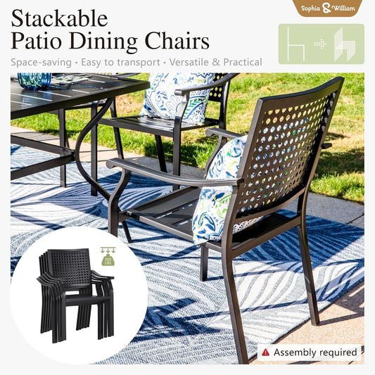Patio Table And Chairs Set Black 37 Inch Square Table For 4