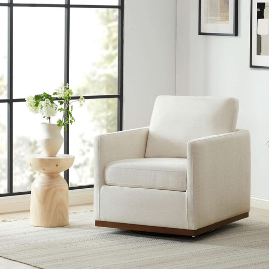 Swivel Linen Accent Armchair Mid Century Modern 360 Swivel