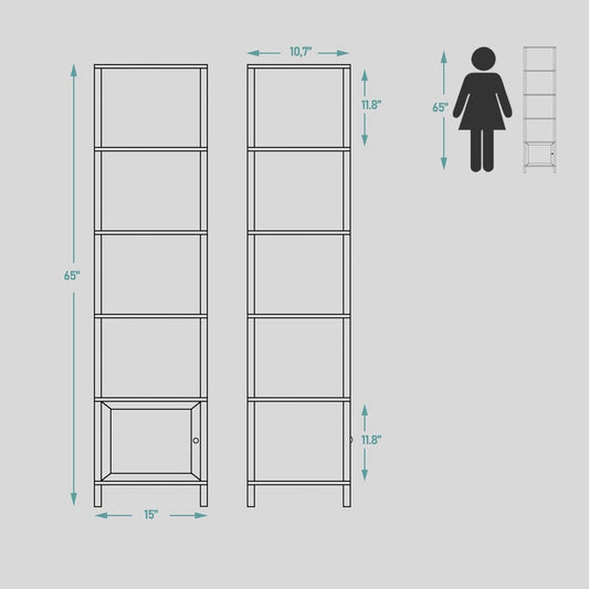 White 6-Tier Narrow Bookshelf With Door For Small Space