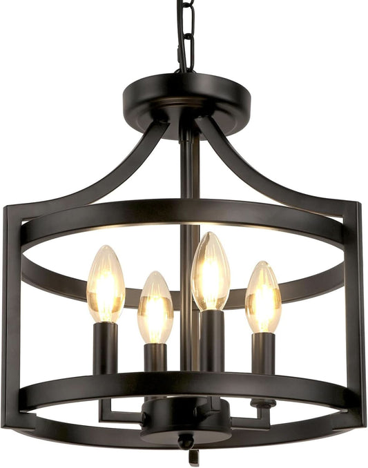 4-Light Farmhouse Chandelier Black Metal Pendant Fixture