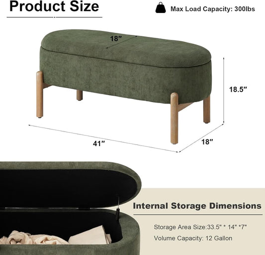 Green Oversized Storage Solution Bench Ottoman Bedroom