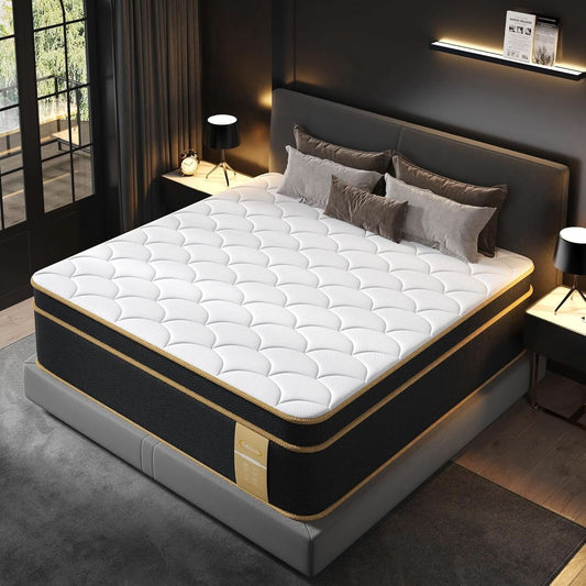 Queen Gel Memory Foam Hybrid Mattress Fourteen Inch Edge Support
