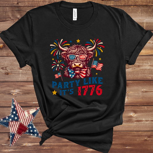 Party Like It’s 1776 Highland Cow Patriotic TShirt