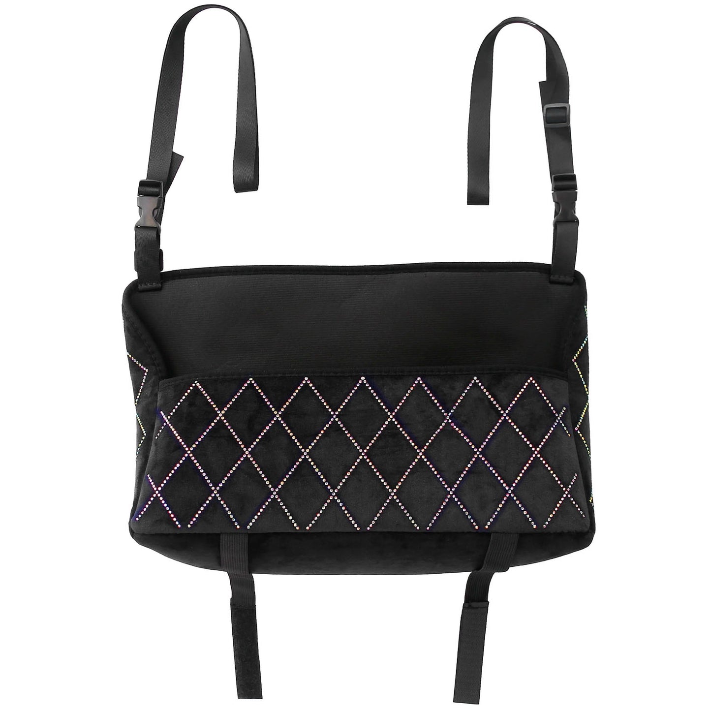 Car Handbag Purse Holder for Front Seat Storage Net Bag Pocket for Car Between Seats Rhinestone Bling Women Automotive Organizer
